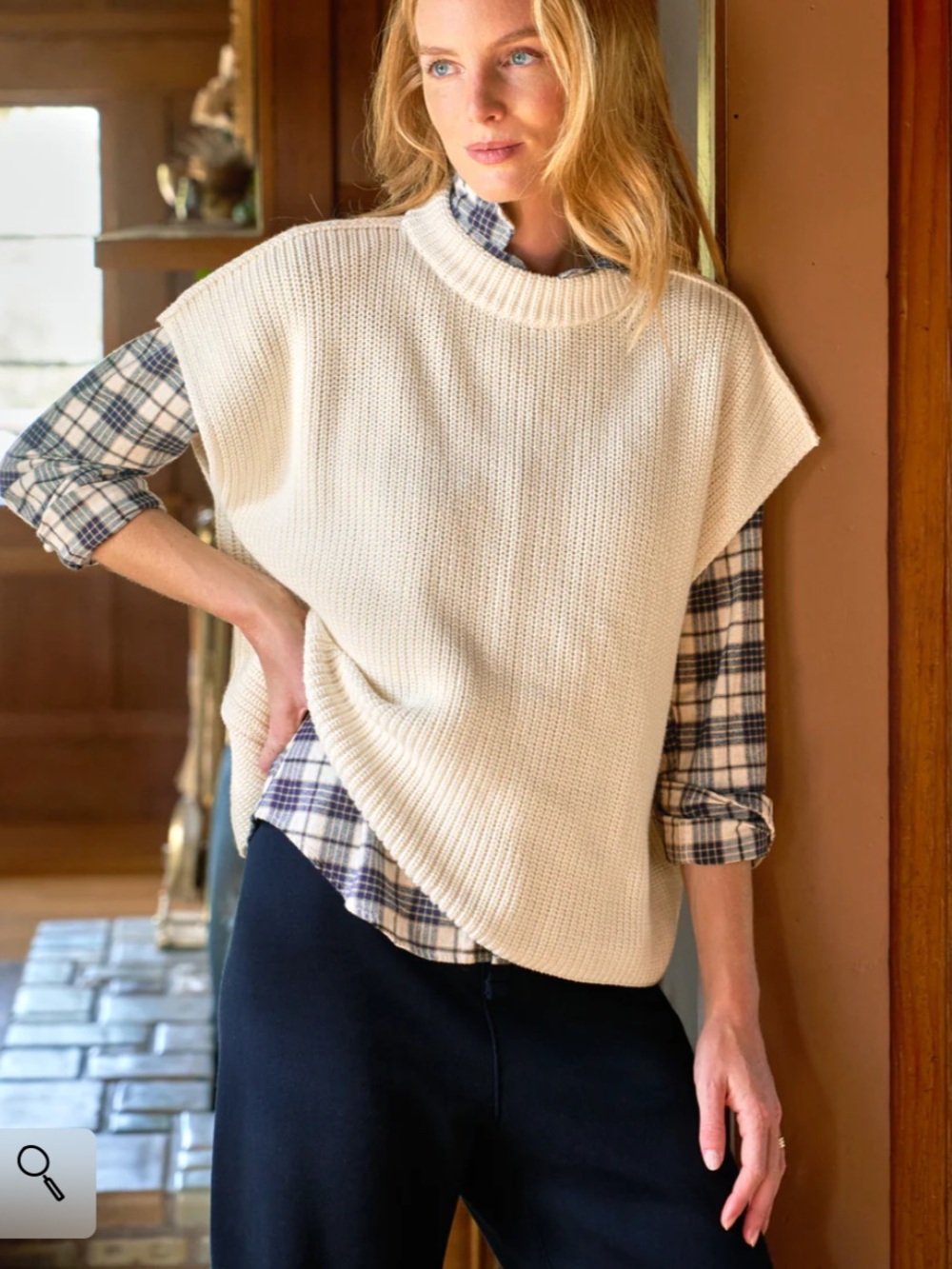 Frank & Eileen Cream Knit V-Neck Sweater Vest